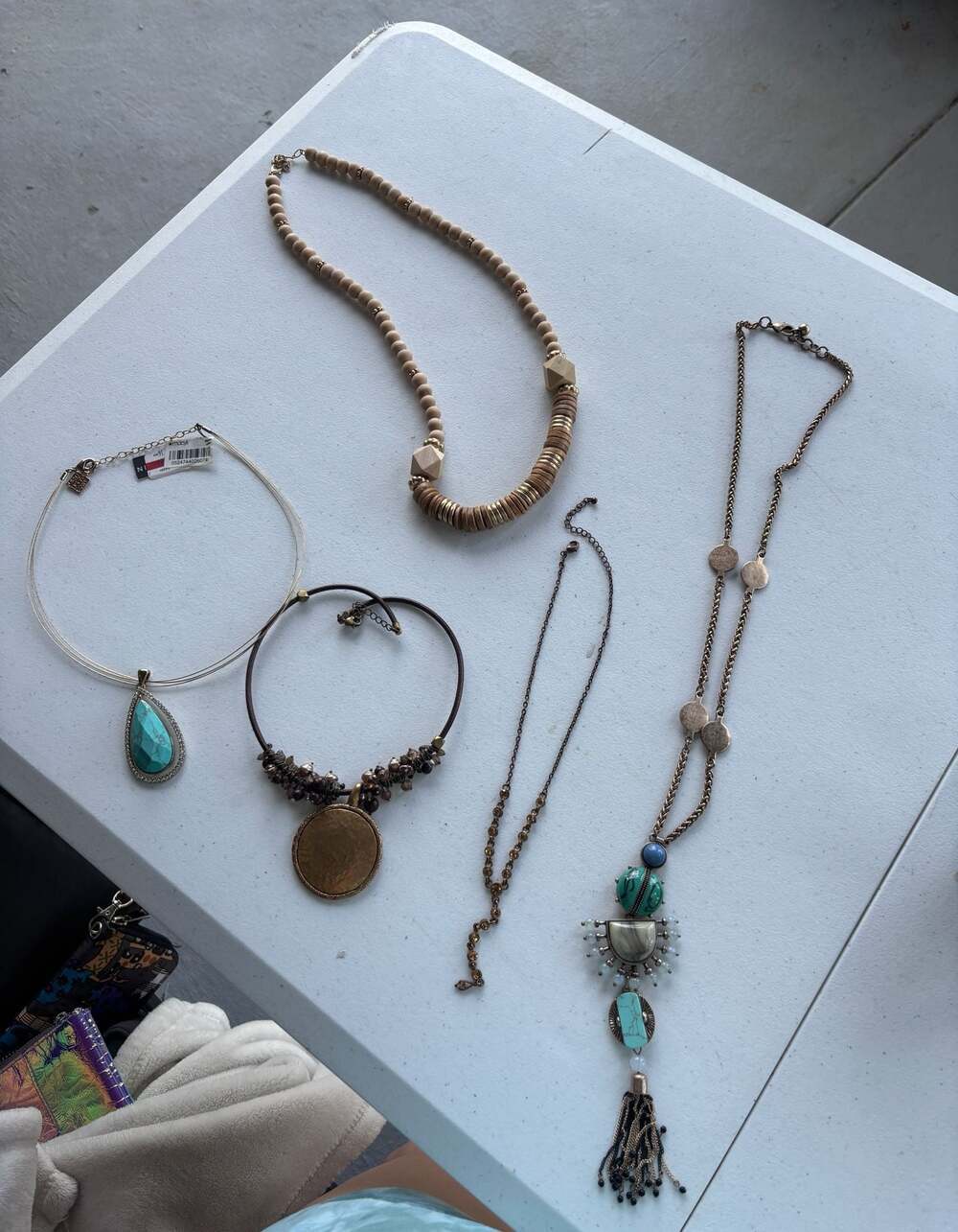 Bundle Necklace Collection with Turquoise and Wood Accents - 5 Piece Lot